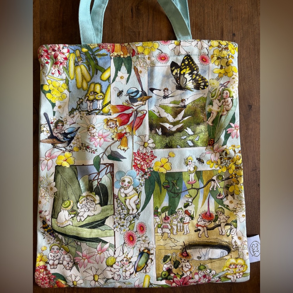 Woodland Fairy Canvas Shoulder Tote Bag Zip Closure Turquoise Whimsy Fairycore